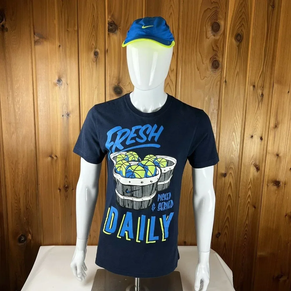 Nike Basketball Graphic Tee T Shirt Blue Volt Green Medium “Fresh Daily” Mint - Picture 2 of 10